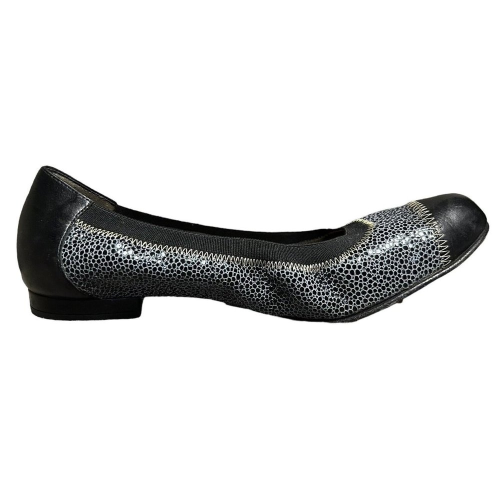 Anyi Lu Cate Black Exotic Skin Print Cap Toe Ballet Flats Womens 37.5 US 7-7.5